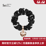 She's茜子发饰心形发圈大肠圈头花头绳马尾皮筋绑头发绳头饰生日礼物女 印花黑色G3
