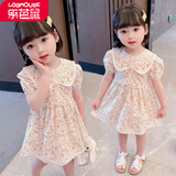 乐芭鼠童装女童连衣裙女宝宝衣服夏季甜美可爱碎花裙小孩裙子公主裙娃娃领洋气时髦薄款中小童 桔色 90码建议1-2岁 ( 80-90cm )