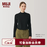 无印良品（MUJI）女式 起毛罗纹编织半高领长袖T恤上衣打底衫女款内搭春秋女装条纹 黑色 4A XL （165/92A）