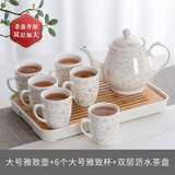 集雅斯（JYS） 陶瓷茶壶套装家用茶杯客厅泡茶组合泡茶具整套现代中式陶瓷茶杯 大号雅致壶+大号雅致杯+双层茶盘