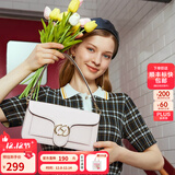 红谷包包女包新款潮流行百搭腋下包女士牛皮单肩小方包生日礼物 米白