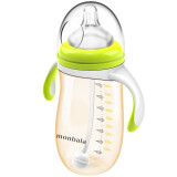 蒙芭拉婴儿奶瓶PPSU宽口径防摔一岁以上2-3岁宝宝奶瓶带重力球吸管 绿色 300ml
