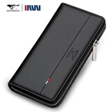 七匹狼（SEPTWOLVES）钱包男长款拉链手拿包头层牛皮大容量多功能钱夹圣诞节礼物送男友 款一黑色长20.5宽10.5厚3cm