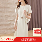 尚都比拉设计感拼接连衣裙夏季高级感气质百褶裙小个子中长裙子 杏色 XL