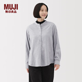MUJI女式 法兰绒立领长袖罩衫 女士格子衬衫衬衣女装25年冬季BC2OHC5A 浅灰色 M (160/84A)