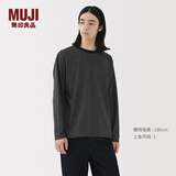 MUJI男式 天竺编织 圆领长袖T恤 男士打底衫男款男装上衣 25年冬季 黑色条纹 S （165/84A）