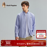 暇步士（Hush Puppies）男装秋纯色刺绣休闲长袖衬衫 025浅蓝2 L