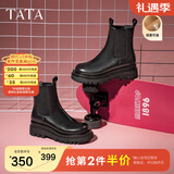 他她（TATA）英伦风切尔西靴女显瘦加绒厚底烟筒靴时装靴冬新GXB01DD4 黑色（单里） 38