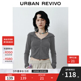 UR2025秋季新款女时尚连帽爱心蝴蝶结拉链修身外套UYB150001 深灰 XL