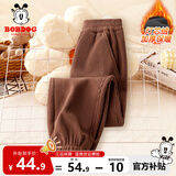 巴布豆儿童裤子秋冬季男童加绒保暖女童灯芯绒长裤时尚宽松潮流童装 咖 130