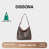 DISSONA迪桑娜女包幸运锦囊hobo包老花包单肩手提包情侣通勤包中性腋下包 棕色-小号（肩带可调节）