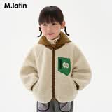 马·拉丁（M.Latin）/童装棉服冬新款男小童毛巾绣撞色拼接仿羊羔毛棉夹克 米白 100