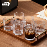 青苹果耐热玻璃咖啡杯300ml6只装 家用玻璃水杯 竖纹茶杯洋酒杯啤酒杯