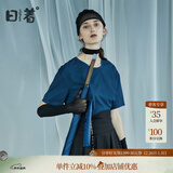 日着原创设计女装2024夏季新款简约短袖上衣残月植绒印花T恤 残夜蓝 XL