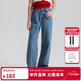 ELLE KIDS童装 百搭水洗直筒牛仔裤女童秋装上新纯棉舒适透气长裤 牛仔色 120 （110/120）