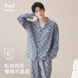 猫人【100%纯棉】男士睡衣男春秋长袖字母印花时尚家居服套装25年新品