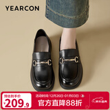 意尔康女鞋真皮乐福鞋女士单鞋通勤百搭一脚蹬粗跟小皮鞋女 黑色 【尺码偏大，建议拍小一码】 37
