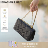 CHARLES&KEITH质感菱格链条小方钱包女包包女包生日礼物新年礼物CK6-10680924 Black黑色 XS