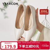 意尔康女鞋粗跟时装鞋浅口套脚高跟鞋工作女单鞋春秋 26904W米白39