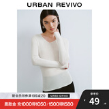 UR秋季新款女装简约基础百搭休闲修身V领针织衫UWB940008 象牙白 XL