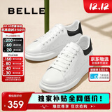 百丽撞色小白鞋男秋季牛皮舒适厚底休闲板鞋A1160CM3 黑尾翼-绒里  42