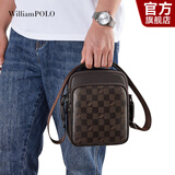 WILLIAMPOLO英皇保罗单肩包男士斜挎包男包头层牛皮休闲竖款通勤旅游小挎包 咖色