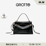 GROTTO个乐经典R66系列小中号百搭通勤复古手提单肩斜挎包通勤圣诞礼物 经典黑M（古金）