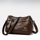 瑾安（JINAN）真皮女包斜挎包包牛皮软皮百搭中年妈妈包女神节三层单肩包女士包 咖啡色大号5525-5