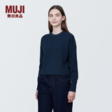 MUJI女式 棱纹编织 圆领短款针织衫 长袖女款 女装 薄款毛衣 藏青色 M (160/84A)