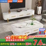 京昕 岩板茶几客厅简约茶几电视柜组合大理石纹茶几小户型带软包茶几 白色+雪山白【金架岩板】 100cm*50cm茶几