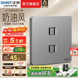 正泰（CHNT）开关插座6C 奶油风大板 家用86型带USB斜五孔暗装插座面板 幻银 双电脑（六类）