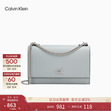 Calvin Klein通勤风小众单肩包礼物荔枝纹包包金属搭扣链条翻盖CK女包斜挎包 PC6-灰蓝色 OS