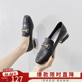 ZHR单鞋女英伦风舒适方头乐福鞋女两穿粗跟透气皮鞋女 K196 黑色 37