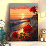 QUEENJOYdiy数字油画玫瑰手工填色油彩画治愈手工简约花卉客厅装饰画挂画 m1玫瑰【A2673】 【绷好内框+画笔颜料】 40cm*50cm