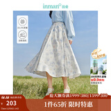 茵曼（INMAN）法式碎花高级感2025夏女新款休闲中长吊带连衣裙子 白底蓝花半身裙-18412674 S