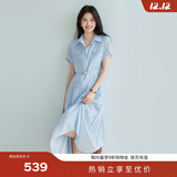 伊芙丽（eifini）蒋欣代言醋酸腰带收腰蛋糕A摆通勤衬衫式连衣裙女2025夏装新款 天空蓝 S 80-105斤