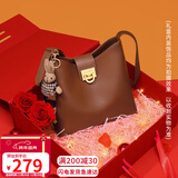 viney牛皮包包女包品牌水桶包轻奢单肩斜挎包生日元旦礼物送女生女友