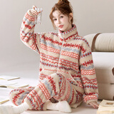 雅鹿时尚立领莎粒绒秋冬天复古费尔岛睡衣可外穿女士保暖法兰绒家居服 NSJLY-KS288秋霜红费尔岛立领拉链女 L (建议100斤-120斤)