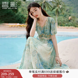 香影海边度假晕染连衣裙女2025夏季新款民族风波西米亚v领雪纺裙 绿花 连衣裙  S 155/80A/85-95斤