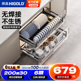 悍高（HIGOLD） 厨房橱柜拉篮碗架抽屉式碗篮加厚304不锈钢底板调味篮双层碗碟篮 720柜2层-L系列套装