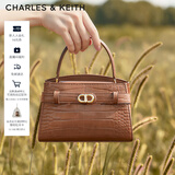 CHARLES&KEITH鳄鱼纹凯莉包手提斜挎婚包包女包生日礼物圣诞礼物CK2-50270880-1 Chocolate Croco巧克力鳄鱼纹色（新色） S