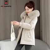 AEMAPE派克服女中长款2025新款冬季加厚保暖棉服时尚收腰加绒棉衣外套潮 清新米白色 XL 建议125-140斤