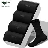 七匹狼袜子男纯棉秋冬季休闲男袜中高筒袜子时尚男袜吸汗透气棉袜 纯棉厚款高筒袜 黑色 4双