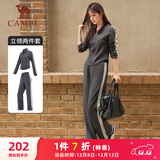 骆驼（CAMEL）立领健身女装撞色修身两件套运动服 Y24CAWL6620 墨灰 S