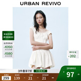 UR2025春季新款女装撞色蕾丝飘带U领无袖修身连衣裙UYY750014 米黄 (偏短) XL