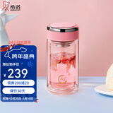 希诺（heenoor）双层抗菌玻璃杯男女士高档商务办公泡茶杯大容量水杯加厚隔热杯子 浅粉色-200ml-时尚杯盖 银离子抗菌版+礼盒装+带滤网