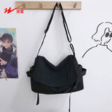 双星单肩包男潮牌大容量休闲斜挎差包男日系帆布包 黑色+青蛙