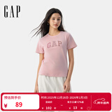 GAP女装2025夏季新款纯棉彩色胶印logo短袖T恤常规休闲上衣765994 粉色 XL (175/92A) 亚洲尺码