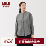无印良品（MUJI）女式 法兰绒立领长袖罩衫 女士格子衬衫衬衣女装25年冬季BC2OHC5A 黑色格纹 M (160/84A)