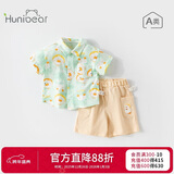 欢喜小熊宝宝短袖套装男童夏季半袖衣服婴幼儿夏天衬衫2025新款男孩潮服
